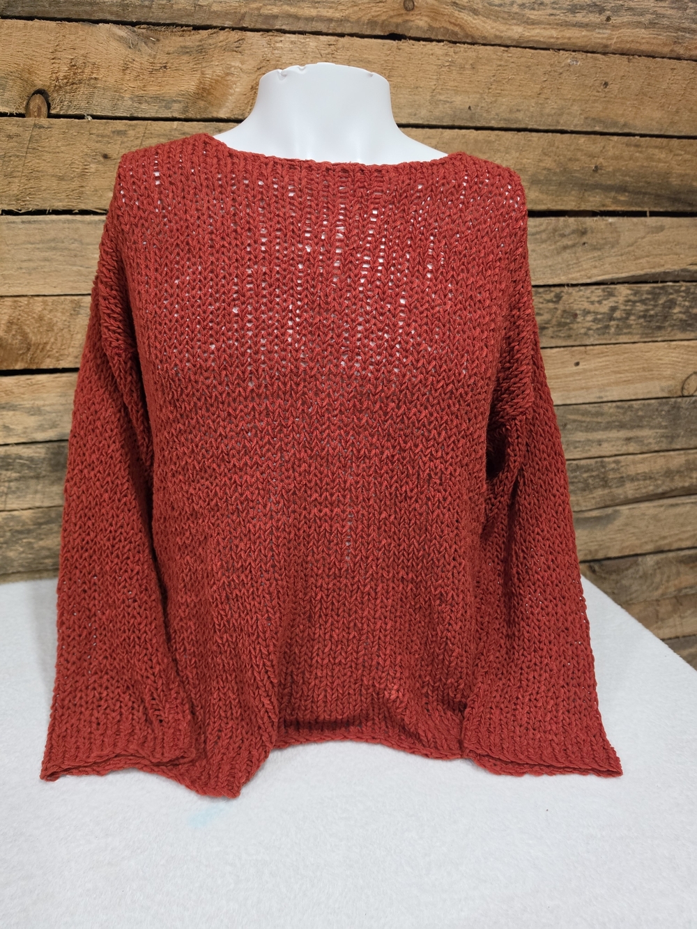 Eileen Fisher Women’s Large Rust Red Wool Open-Knit Sweater